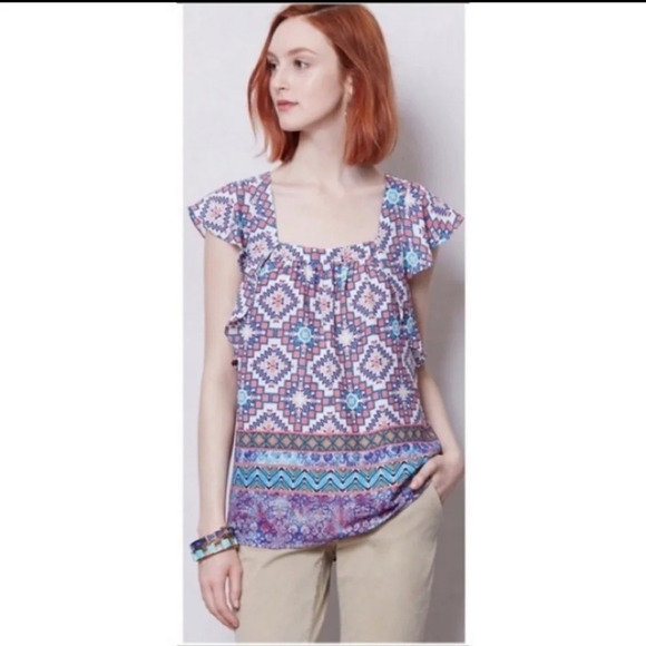 Anthropologie Meadow Rue Geometric Flutter Top - Picture 1 of 7